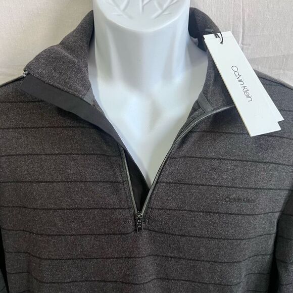 Calvin’s Klein NWT charcoal striped quarter zip, size small - Picture 2 of 6